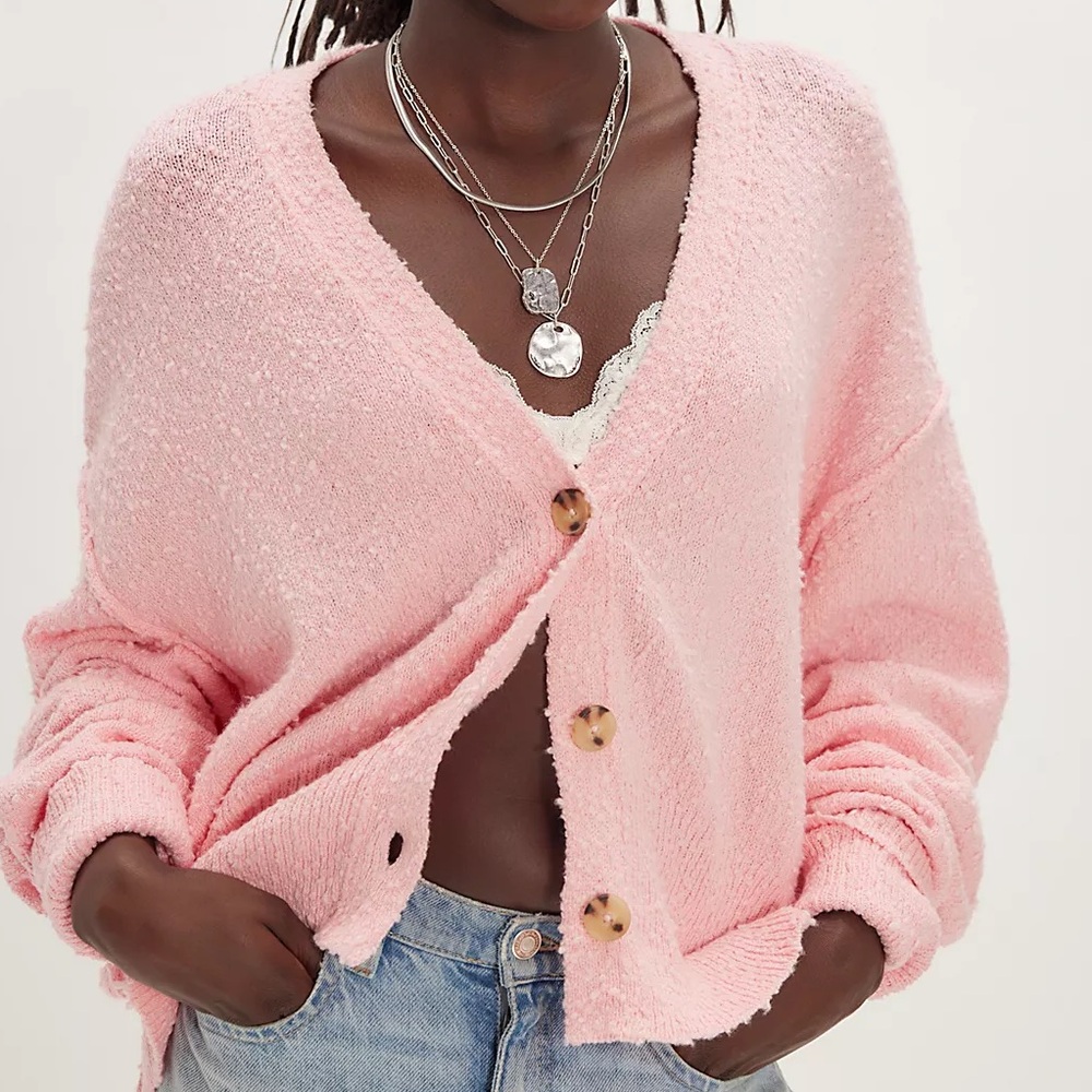 Free People Found My Friend Cardi Pink